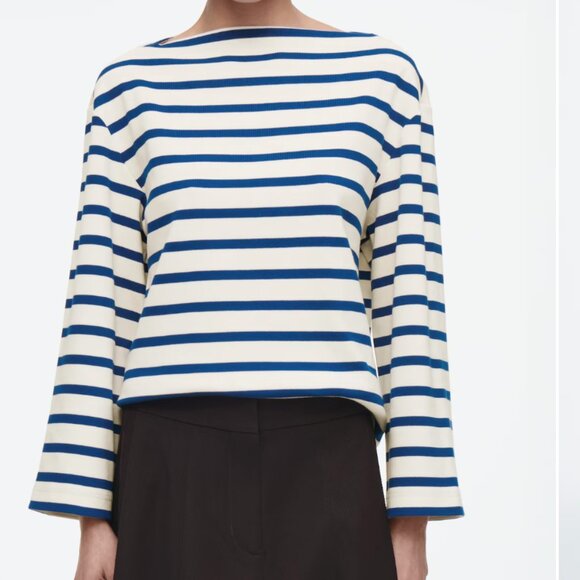 COS STRIPED BOAT-NECK TOP XS Nautical Coastal Grandma Fisherman Core - Picture 1 of 8